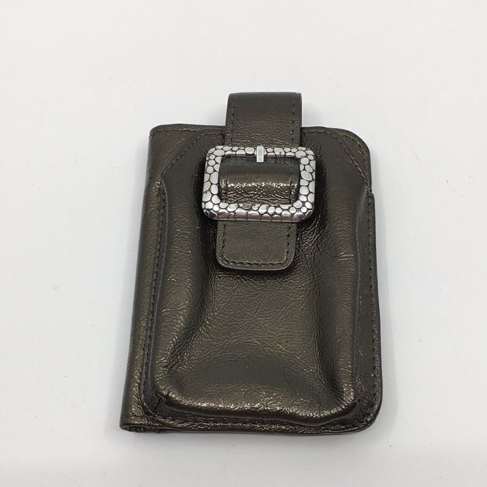 Brighton Metallic Olive Green Patent Leather Phone Wallet Card Case